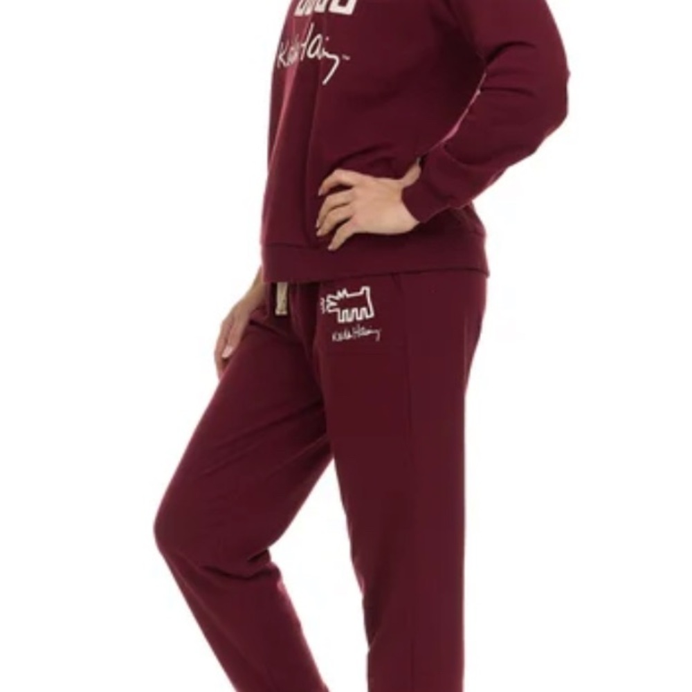 NWT Keith Haring Women's Burgundy Lounge Set - Picture 2 of 5